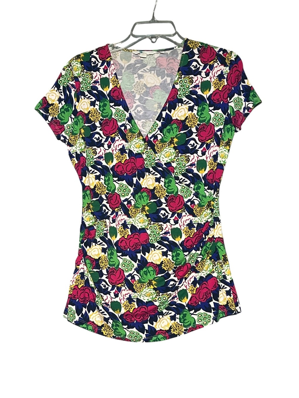 BODEN Floral Faux Wrap Surplice Top V-Neck Short Sleeve Stretch US 12 UK 16 - Picture 8 of 8